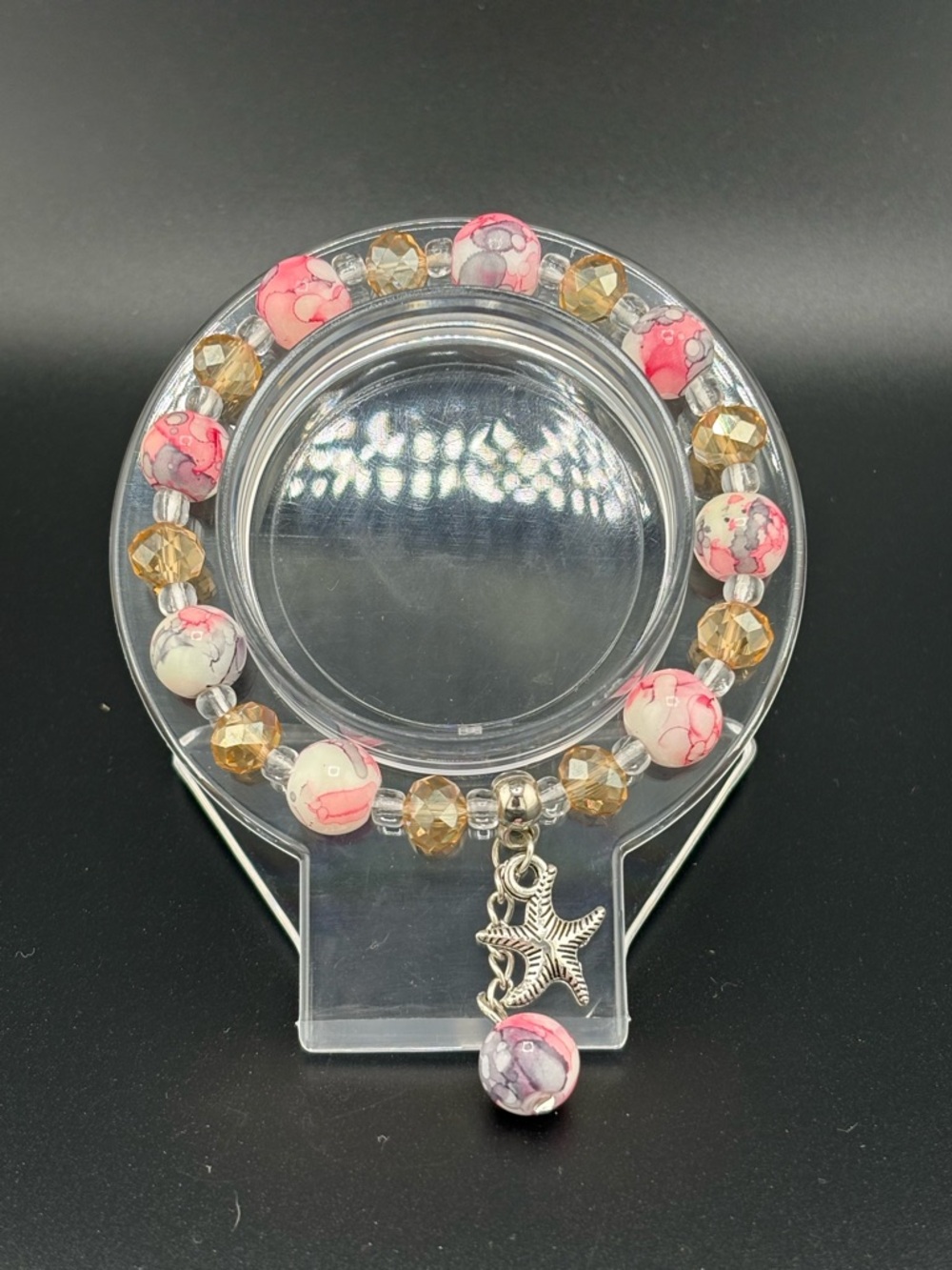 Pink Marble Beaded Bracelet with Starfish Charm